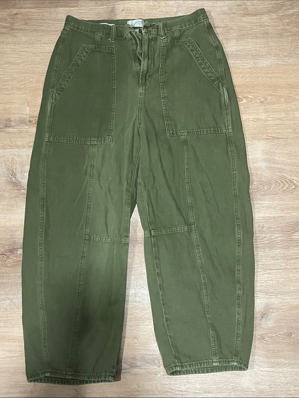 Olive green barrel jeans
